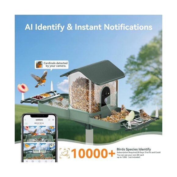 Dual-Lens Bird Feeder with Camera & Bird Bath Combo,Watch Birds Eat & Bathe Wifi - Picture 3 of 3